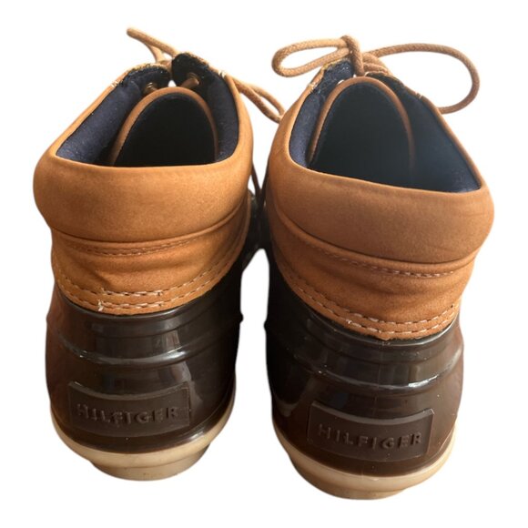 TOMMY HILFIGER WOMEN'S SZ 7 ANKLE DUCK BOOTS CHOCOLATE BROWN LEATHER LACE UP EUC - Picture 3 of 7